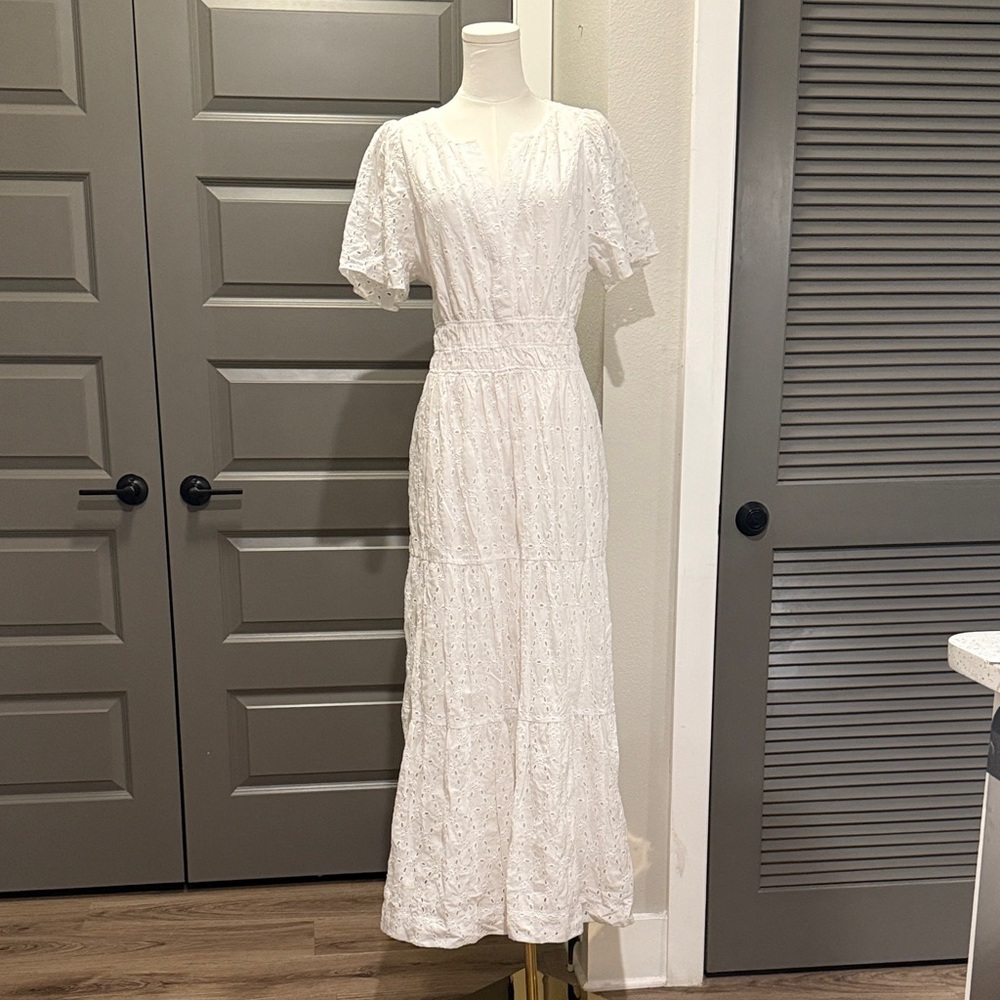 Elegant White Eyelet Maxi Dress